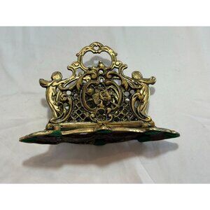 Vintage Brass Letter Holder With Cherub & Scroll Design 8" X 4.5" Made In Japan